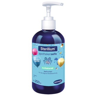 Discover the elegance and efficacy of Sterillium's Antibacterial Hand Soap, Birthday Edition. Ideal for daily use, it gently cares for your skin while keeping it hygienically clean.