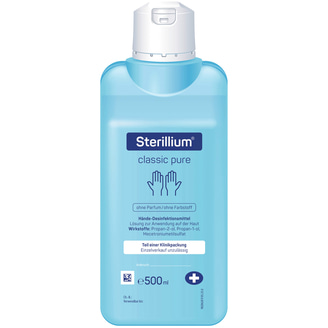Experience thorough and effective hand hygiene with Sterillium Classic Pure, designed for use without perfume or colorants. Ideal for medical settings.