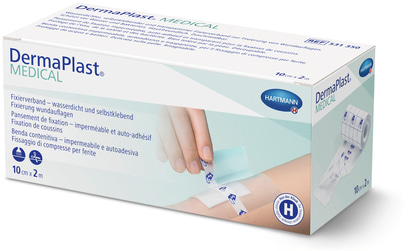 DermaPlast MEDICAL, Fixierverband – wasserdicht und selbstklebend, 10cm x 2m