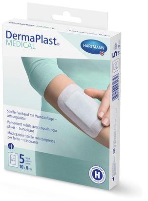 DermaPlast MEDICAL, Steriler Verband mit Wundauflage – atmungsaktiv, 10 x 8cm, 5 St/Pcs/Pz