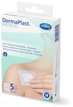 DermaPlast MEDICAL, Steriler Verband mit Wundauflage – atmungsaktiv, 7,2 x 5cm, 5 St/Pcs/Pz