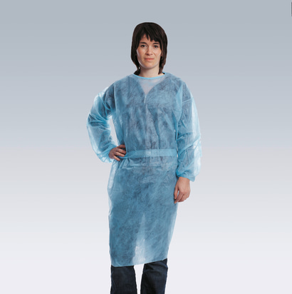 Women with visitor gown on grey background