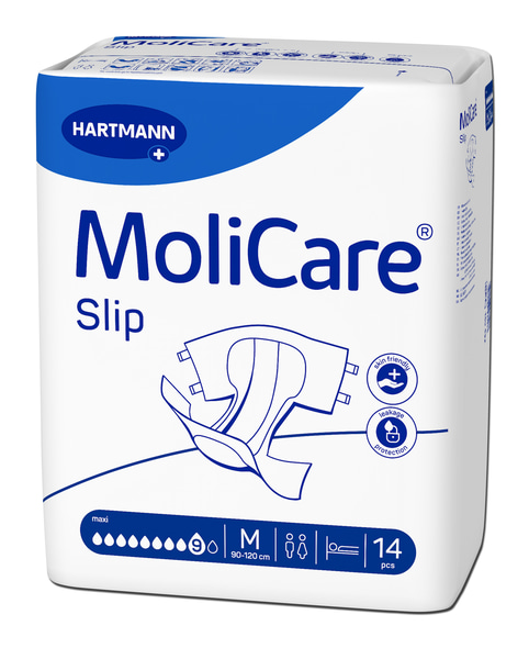 Angled Packshot of the MoliCare Slip adult diapers Size M, absorbency 9 Drops