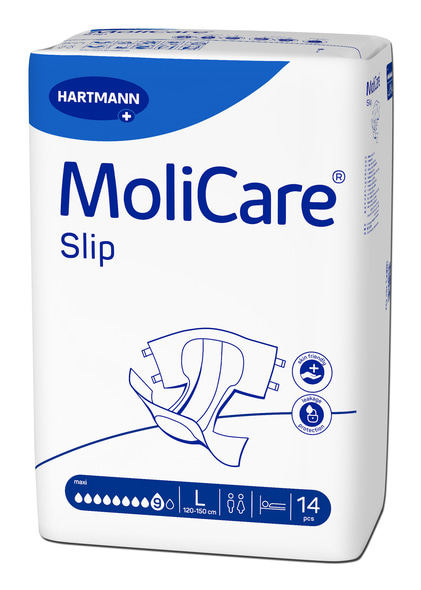 Angled Packshot of the MoliCare Slip adult diapers Size L, absorbency 9 Drops