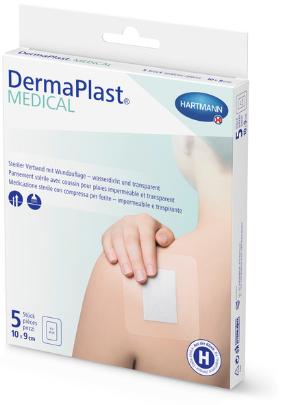 DermaPlast MEDICAL, Steriler Verband mit Wundauflage – wasserdicht und transparent, 10 x 9cm, 5 St/Pcs/Pz