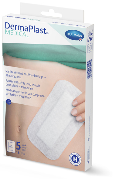 DermaPlast MEDICAL, Steriler Verband mit Wundauflage – atmungsaktiv, 15 x 9cm, 5 St/Pcs/Pz